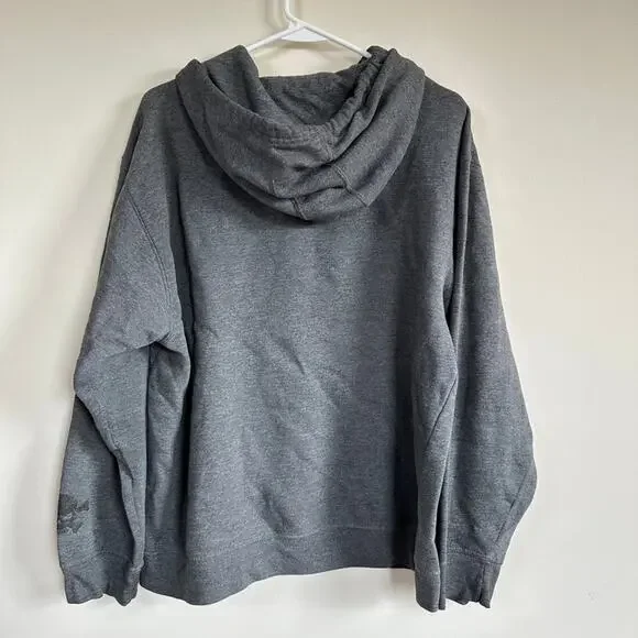 Utility Mens MEDIUM Skull Crossbones Hoodie Vintage Y2K Skater Goth Baggy Grey - Picture 10 of 11